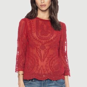 NEW d.RA Bolton top, embroidered, semi sheer red S
